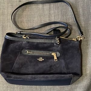 Dark blue velvet coach bag
